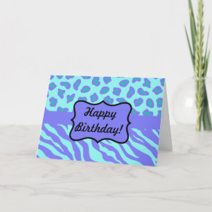 Turquoise & Lavender Zebra & Cheetah Customised Card