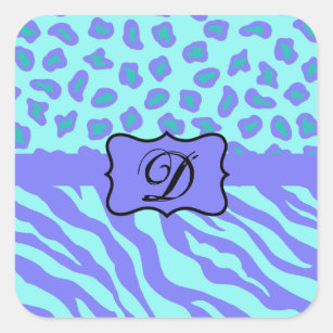 Turquoise & Lavender Zebra & Cheetah Customised Square Sticker