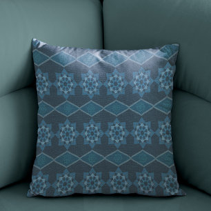 Turquoise Leafy floral Octagon and Diagonal patter Cushion