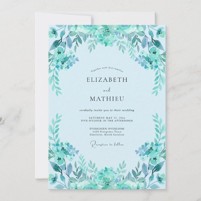 Turquoise Leafy Wedding Invitation (Front)