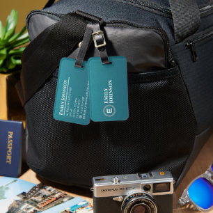 Turquoise Leatherette Chic Initial Name Luggage Tag