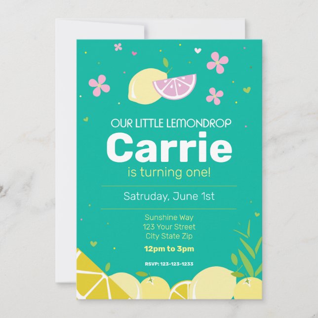 Turquoise Lemon drop Birthday Party Invite (Front)
