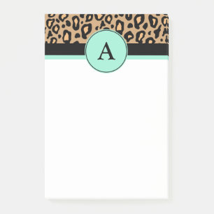 Turquoise Leopard Monogrammed Print Post It Notes