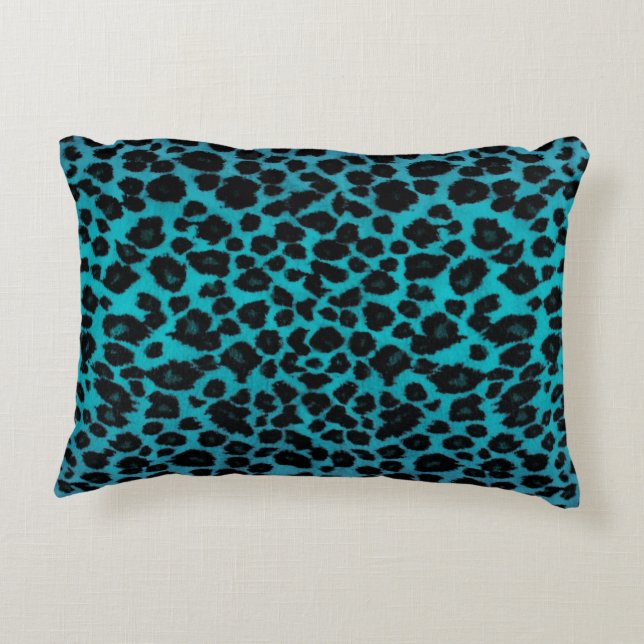 Turquoise Leopard Print Decorative Cushion (Back)
