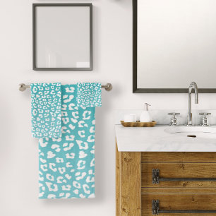 Turquoise Leopard Print Pattern Bath Towel Set