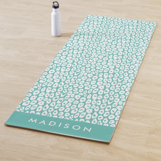 Turquoise Leopard Print Personalised Yoga Mat (In Situ)
