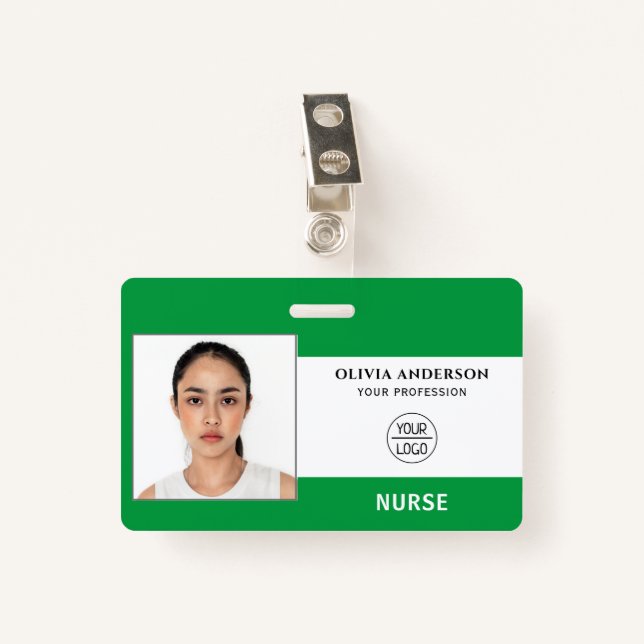 Turquoise Light Blue Business Photo Staff ID Badge (Front with Clip)