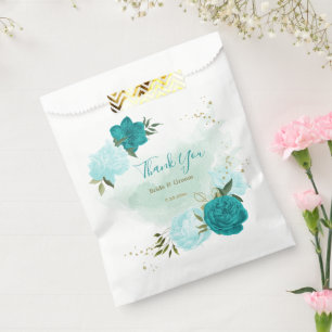 turquoise light blue flowers wedding favour bags