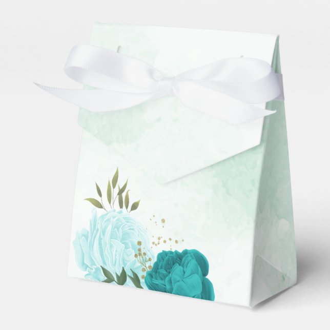 turquoise light blue flowers wedding favour box (Front Side)