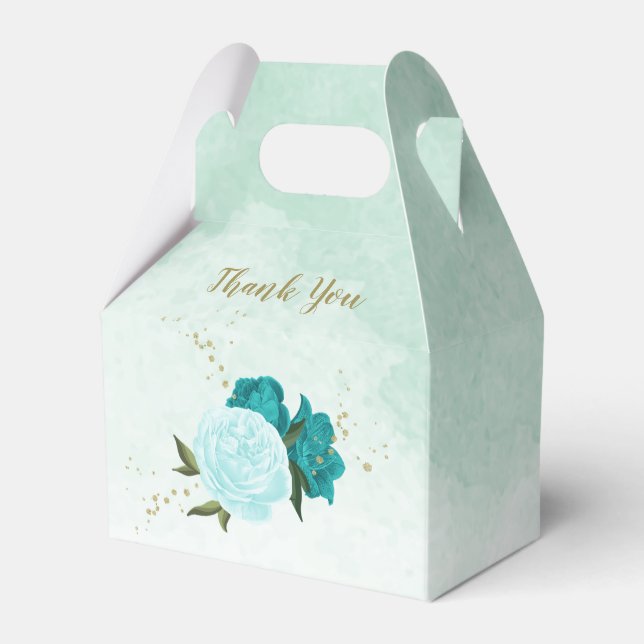 turquoise light blue flowers wedding favour box (Front Side)