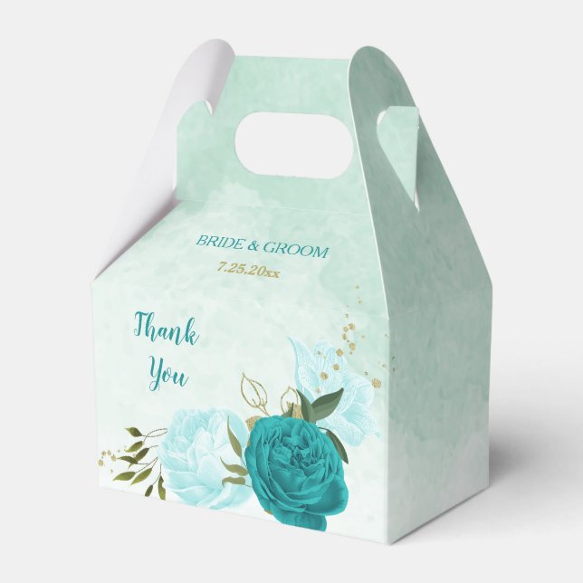 turquoise light blue flowers wedding favour box (Front Side)