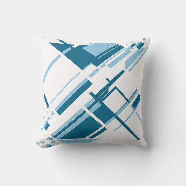 Turquoise Light Blue on White Geometric Diagonal Cushion (Front)