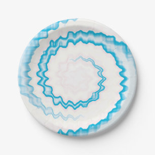 Turquoise light blue white swirl tie dye party paper plate