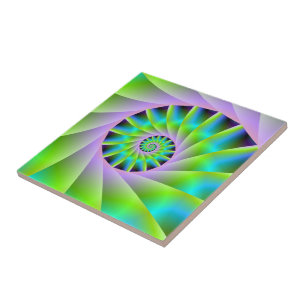 Turquoise Lilac and Green Spiral tile