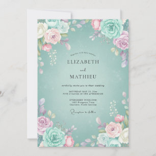 Turquoise Lilac Petal Wedding Invitation