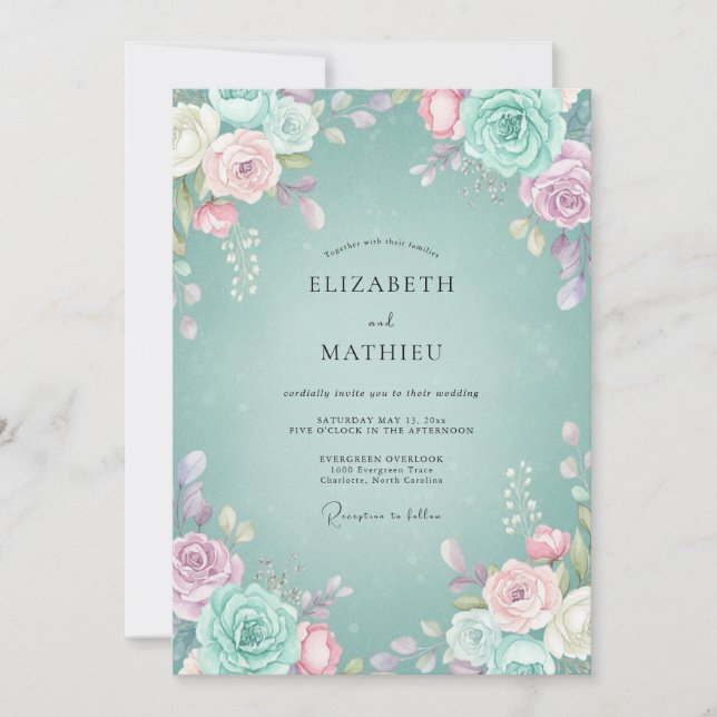 Turquoise Lilac Petal Wedding Invitation (Front)