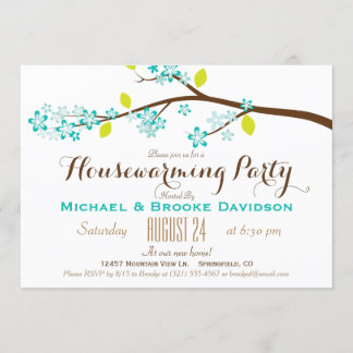 Turquoise, Lime Green, Brown Housewarming Party Invitation