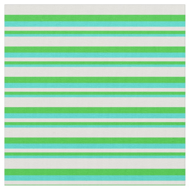 Turquoise, Lime Green & Light Cyan Coloured Lines Fabric (Close Up)