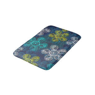 Turquoise Lime Green Retro Chic Floral Pattern Bath Mat