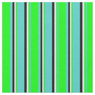 Turquoise, Lime, Lavender & Black Coloured Stripes Fabric