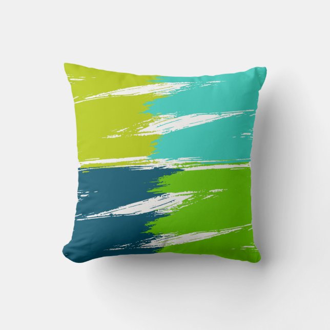 Turquoise Lime Ming Green Brush Stroke Paint Cushion (Front)