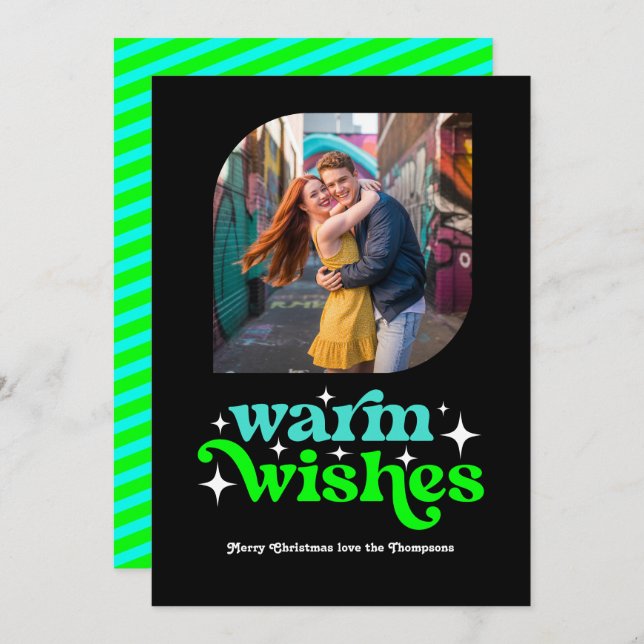 Turquoise & Lime Modern Retro Christmas Photo Holiday Card (Front/Back)