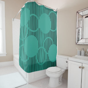 Turquoise Lined Circles Shower Curtain
