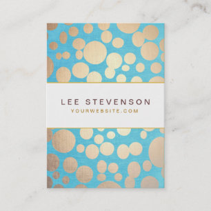 Turquoise Linen and Gold Circles Look Beauty Salon Business Card