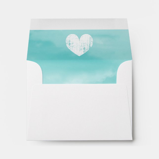 Turquoise liner wedding envelope with rustic heart (Back (Bottom))