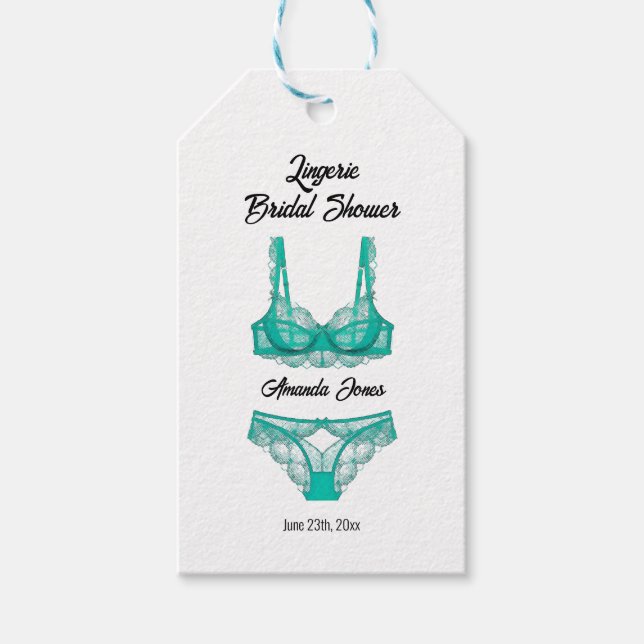 Turquoise Lingerie Bridal Shower Gift Tags (Front)