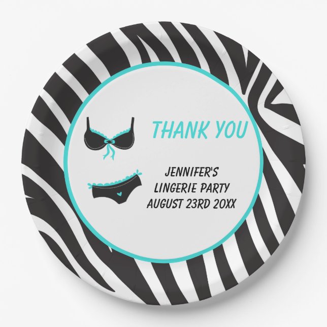 Turquoise Lingerie Party Thank You Paper Plate (Front)