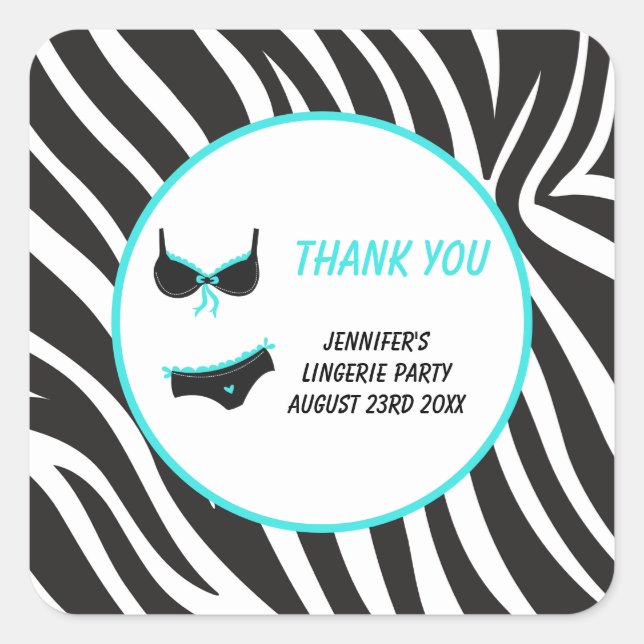 Turquoise Lingerie Party Thank You Square Sticker (Front)