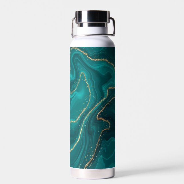 Turquoise liquid marble background water bottle (Back)