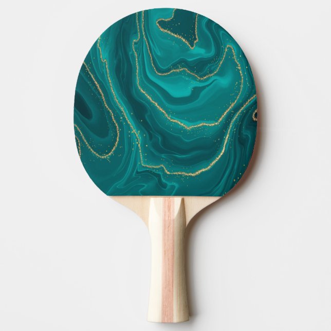 Turquoise liquid marble background with ping pong paddle (Front)