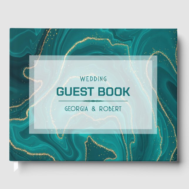 Turquoise liquid marble texture guest book (Front)