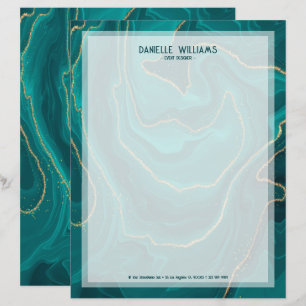 Turquoise liquide abstract marble texture custom letterhead
