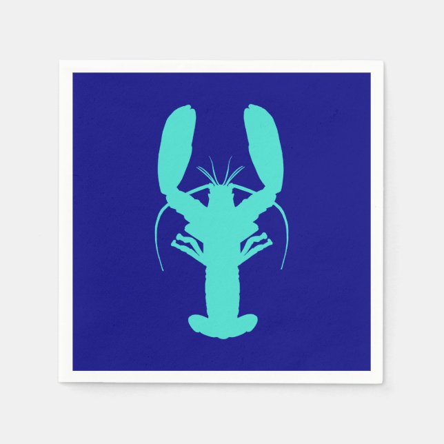 Turquoise Lobster On Navy Blue Napkin (Front)