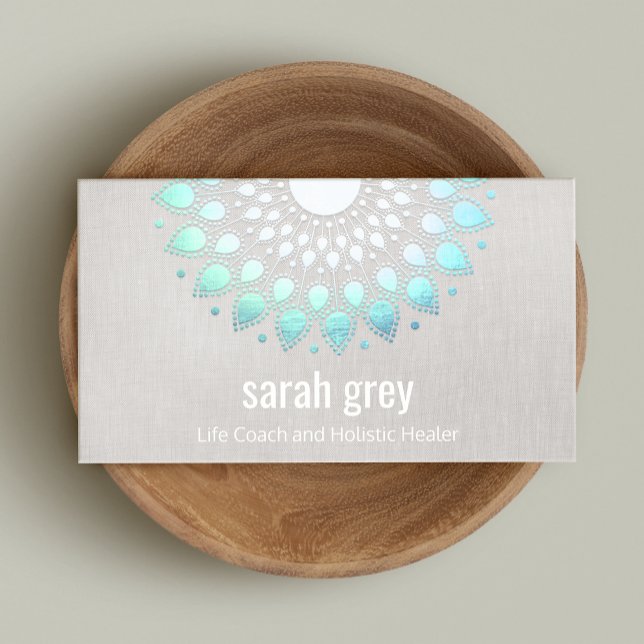 Turquoise Lotus Floral Mandala Healing Arts Business Card (Creator Uploaded)