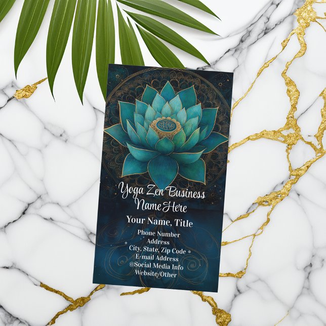 Turquoise Lotus Flower Elegant Zen Yoga Spa Health Business Card (lotus flower zen yoga spa business card)