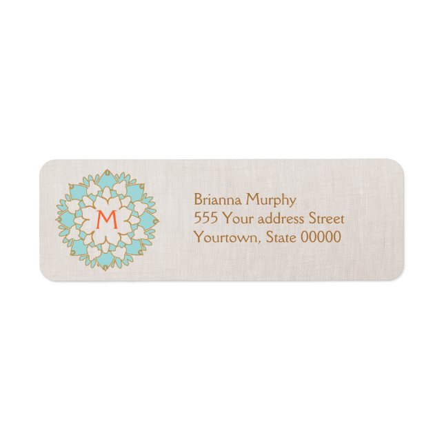 Turquoise Lotus Monogrammed Return Address Labels (Front)