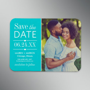 Turquoise Lovely Details Wedding Photo Save Date Magnet