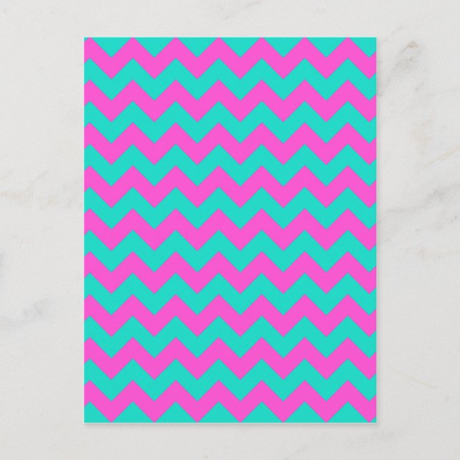 Turquoise Magenta Chevron Postcard (Front)