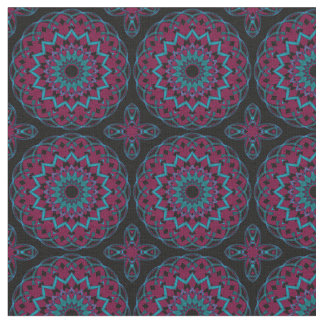 Turquoise-Magenta on Black Kaleidoheart Fabric