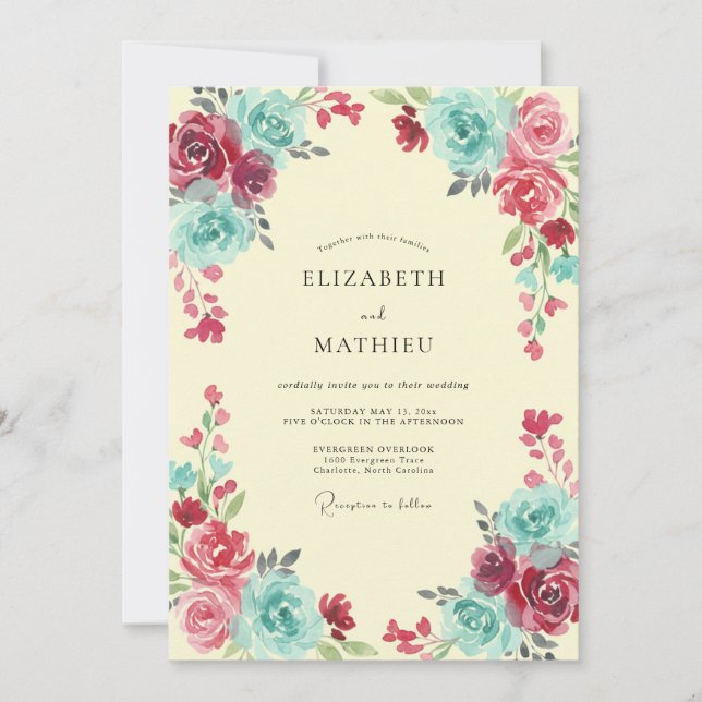 Turquoise Magenta Painted Wedding Invitation (Front)