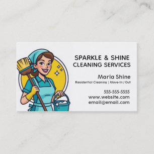 Turquoise Maid House Cleaning Lady Service Business Card