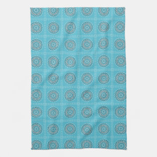 Turquoise Mandala Kaleidoscope Circles Tea Towel
