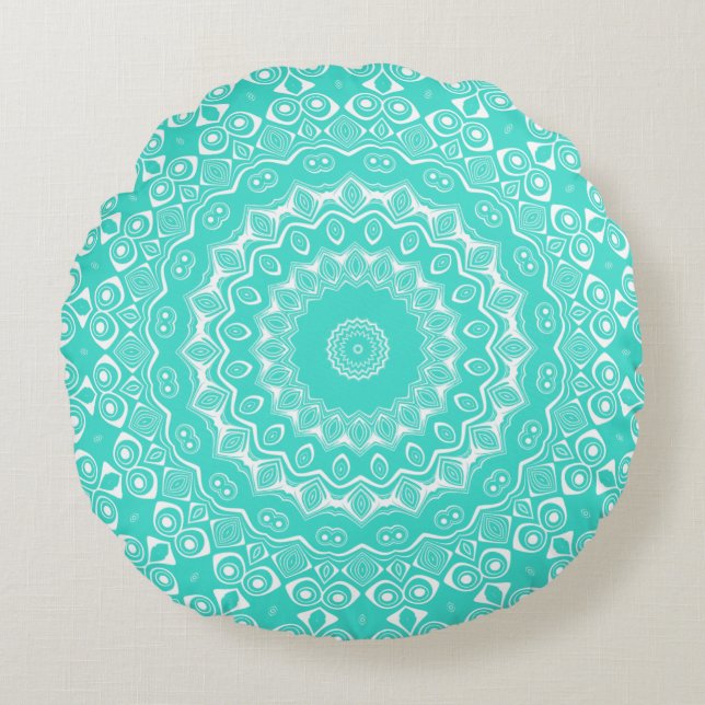 Turquoise Mandala Pattern Round Cushion (Front)
