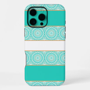 Turquoise Mandala Stripe Pattern iPhone 16 Pro Max Case