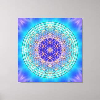 turquoise mandala with flower of life canvas print