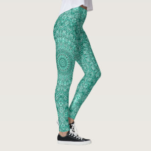 Turquoise Mandala with Intricate Symmetry Leggings